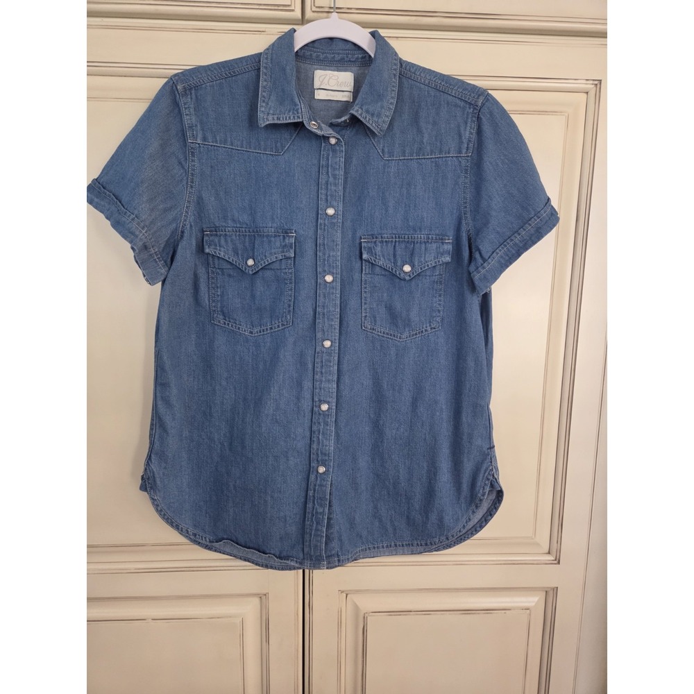 Vtg J Crew Pearl Snap Denim Top Women's Small 6 Urban Cowgirl Y2k Mom Prep Shirt